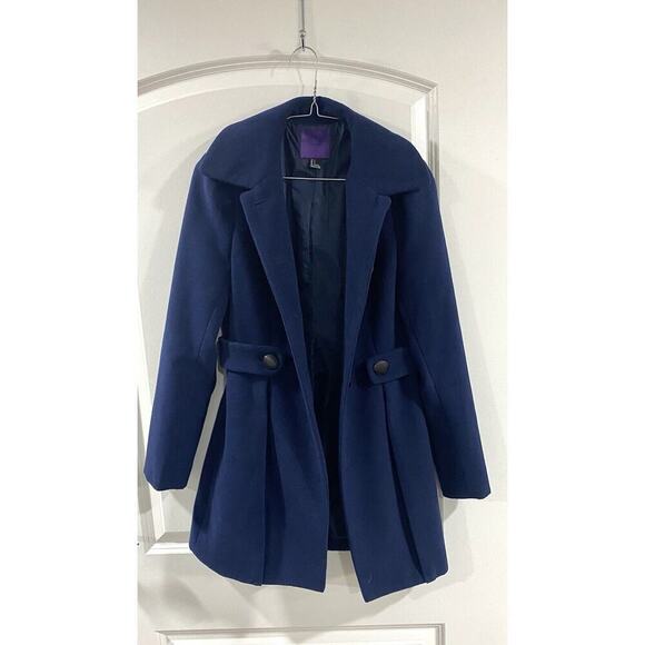 Forever 21 Blue Single Breasted Peacoat S Button Detail Wide Collar - Picture 9 of 10